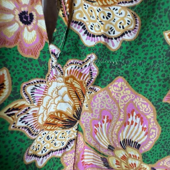 MISA Suparna Green Floral Print Cap Sleeve Tie Neck Peasant Blouse Size Large - Picture 13 of 14